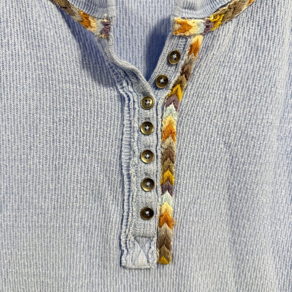 Free People We the Free Rainbow Embroidered Thermal Long Sleeve Blue Top Size XS - Picture 2 of 10